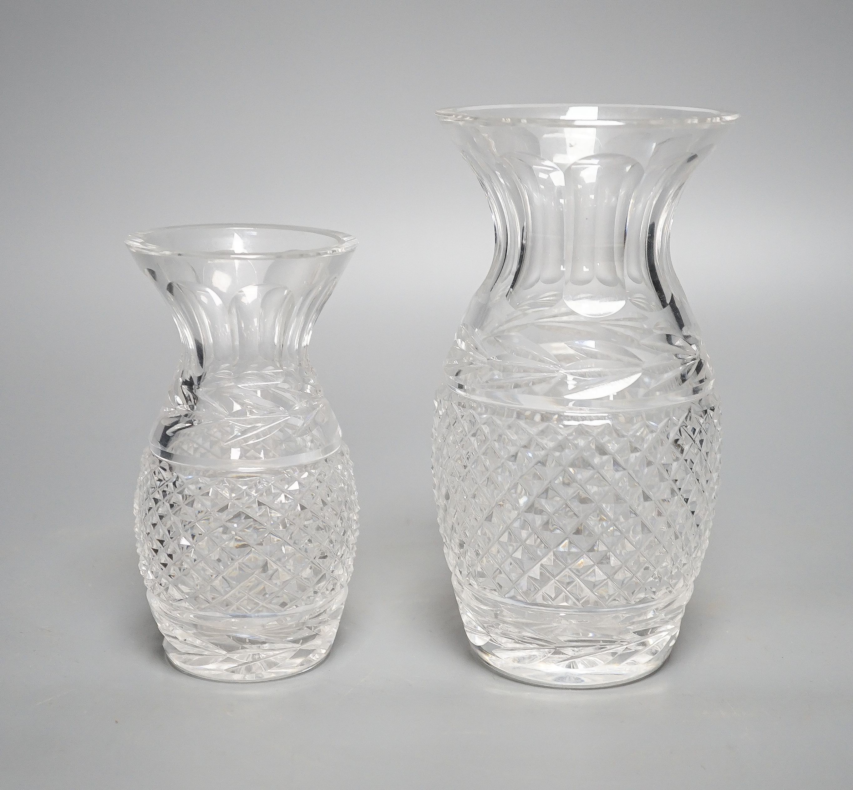 Two Waterford cut glass vases 18cm